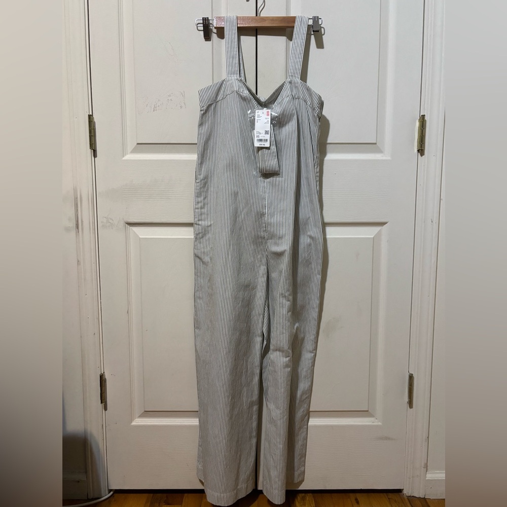 NWT Uniqlo Women's Striped Linen blend Jumpsuit green size XS